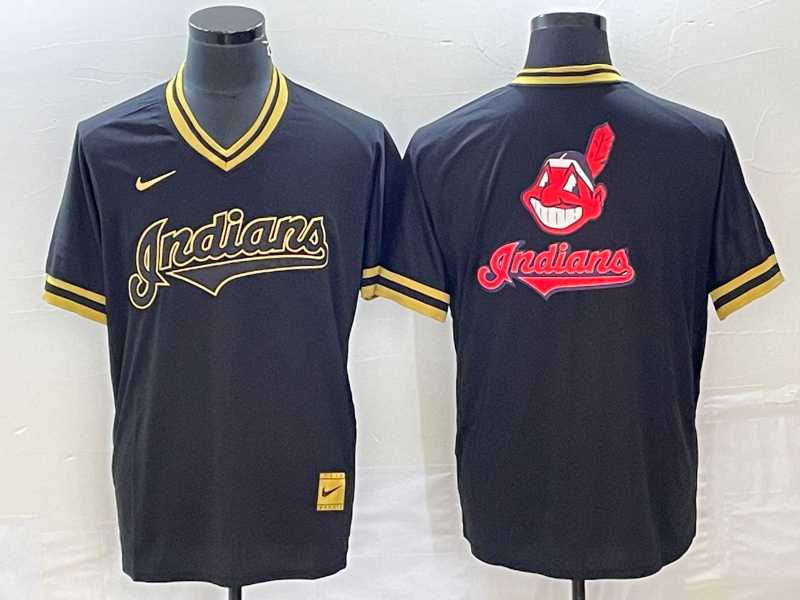 Men%27s Cleveland Guardians Black Team Big Logo Cool Base Stitched Jersey
